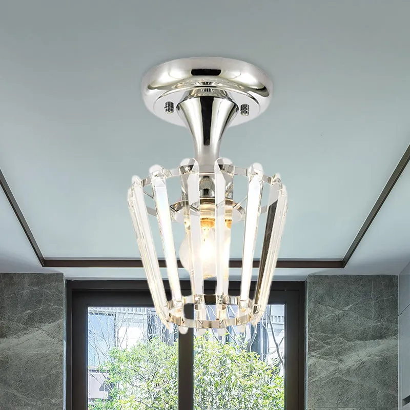 Minimalisme, taps toelopend mini-plafondarmatuur, 1-lichts kristal, semi-inbouwverlichtingsarmatuur chroom Clearhalo