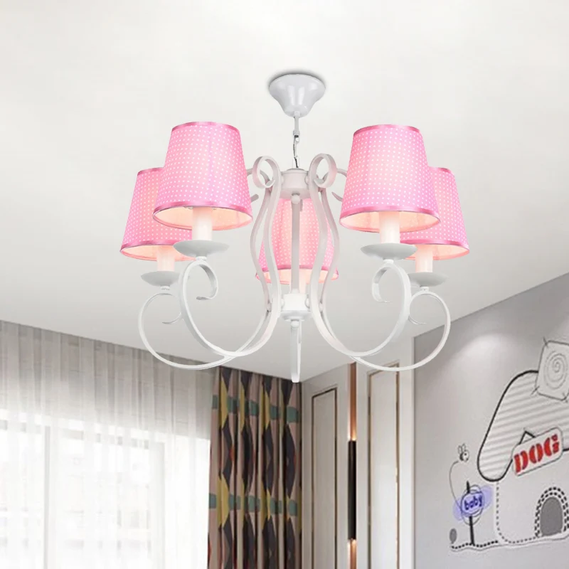 Minimalisme ton plafondkroonluchter stof 5 lampen slaapkamer hangende lamp roze Clearhalo