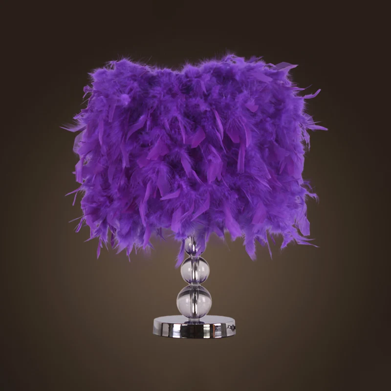 Minimalistisch cilindernachtlampje Feather 1-hoofdslaapkamertafellamp rood/roze/paars met bellenkristallen sokkel Clearhalo