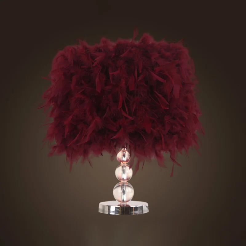 Minimalistisch cilindernachtlampje Feather 1-hoofdslaapkamertafellamp rood/roze/paars met bellenkristallen sokkel Clearhalo