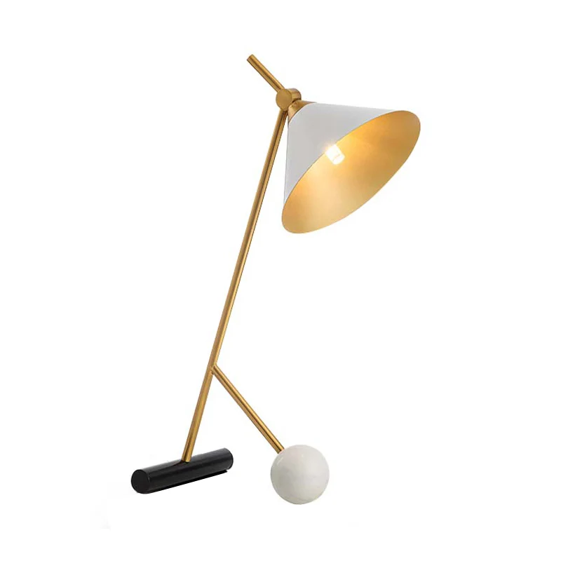 Minimalistisch nachtkastje met kegelvormige verlichting, metallic nachtkastje met 1 lamp en tweepoots voet Clearhalo