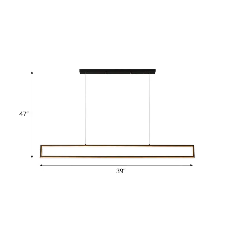 Minimalistisch rechthoekig frame eilandlicht metalen eetkamer LED-hanglamp wit/warm licht, 39"/47" lang Clearhalo