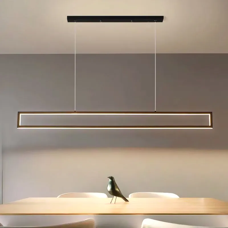 Minimalistisch rechthoekig frame eilandlicht metalen eetkamer LED-hanglamp wit/warm licht, 39"/47" lang Clearhalo
