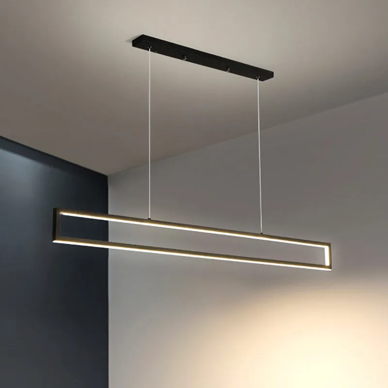 Minimalistisch rechthoekig frame eilandlicht metalen eetkamer LED-hanglamp wit/warm licht, 39"/47" lang Clearhalo