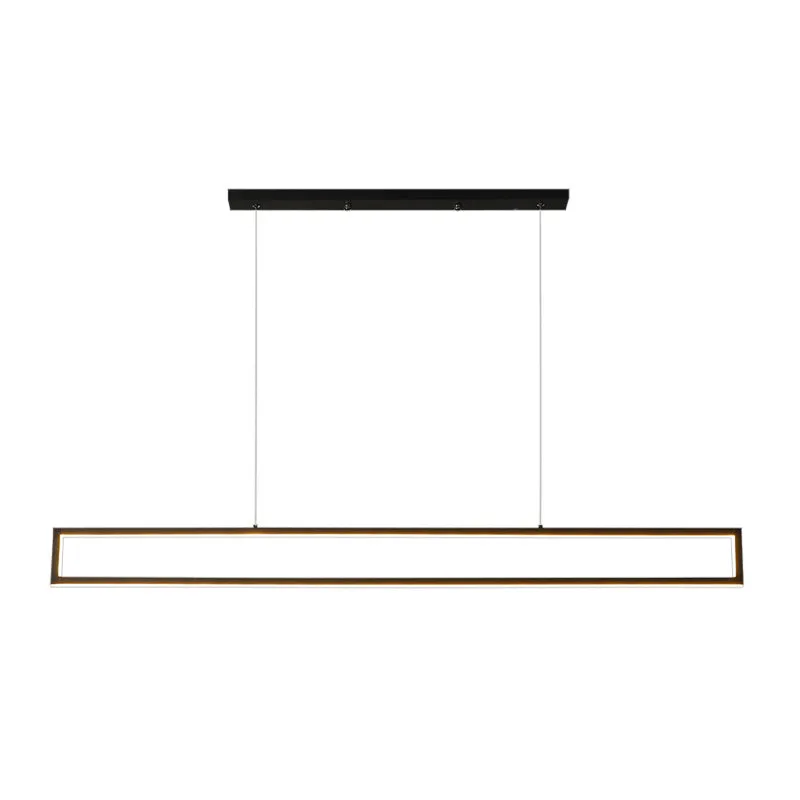 Minimalistisch rechthoekig frame eilandlicht metalen eetkamer LED-hanglamp wit/warm licht, 39"/47" lang Clearhalo
