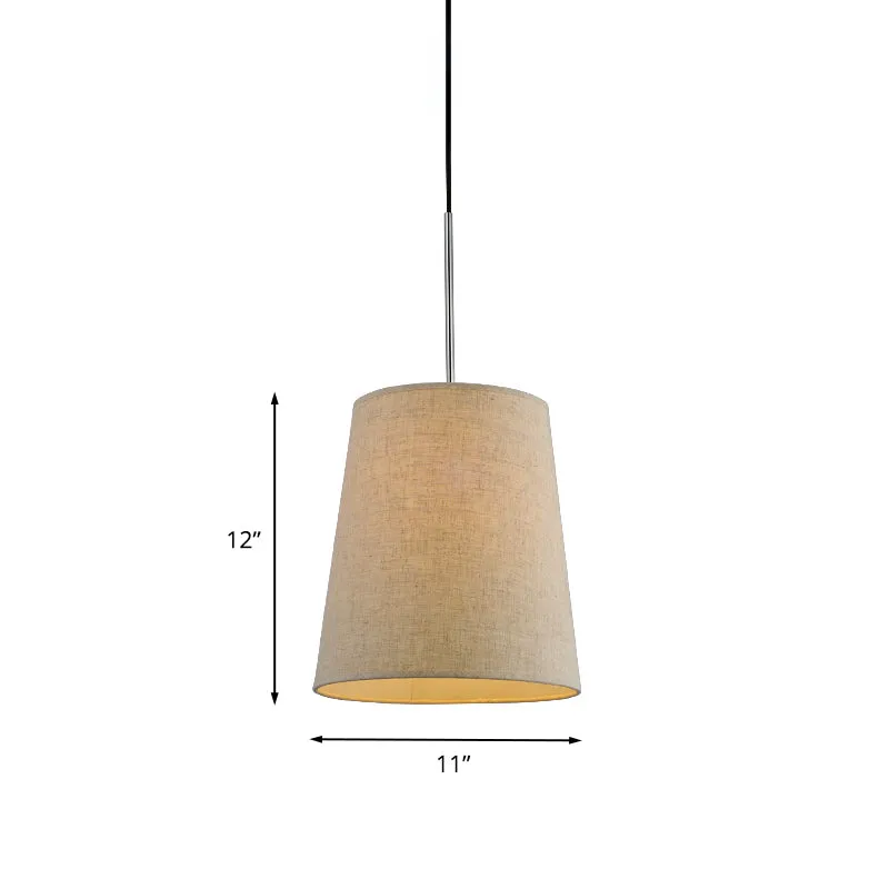 Minimalistische 1-lichts hangende vlassen taps toelopende slingerlamp met stoffen lampenkap Clearhalo