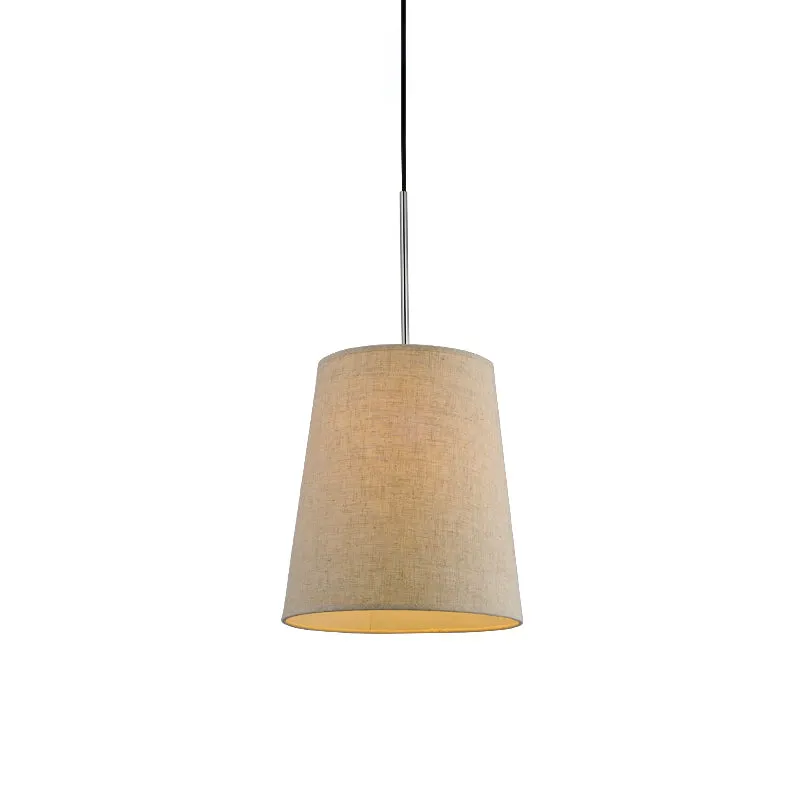 Minimalistische 1-lichts hangende vlassen taps toelopende slingerlamp met stoffen lampenkap Clearhalo
