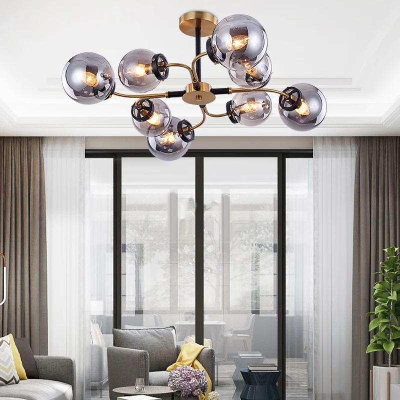 Minimalistische bol semi-inbouw wit/rookgrijs glas 4/6/8 lampen woonkamer plafondlamp Clearhalo