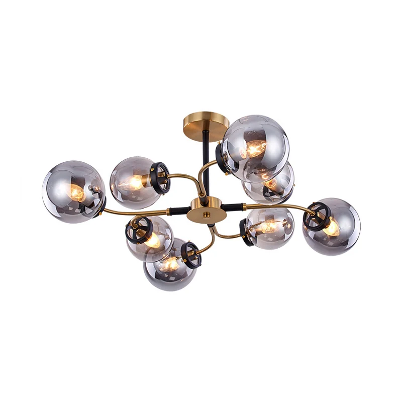 Minimalistische bol semi-inbouw wit/rookgrijs glas 4/6/8 lampen woonkamer plafondlamp Clearhalo