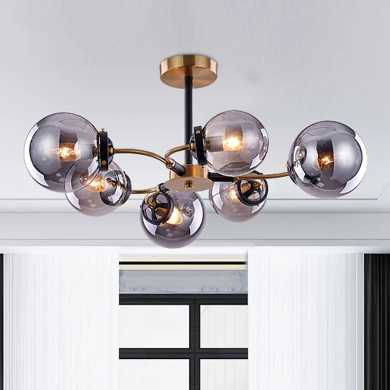 Minimalistische bol semi-inbouw wit/rookgrijs glas 4/6/8 lampen woonkamer plafondlamp Clearhalo