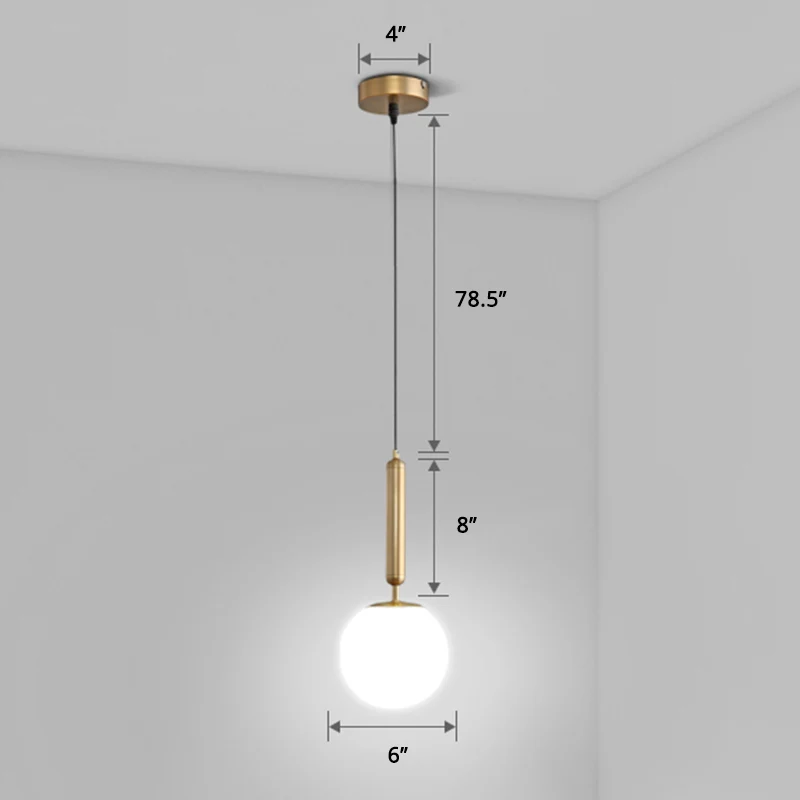 Minimalistische bolhangende plafondlamp opaal geblazen glas 1-lamps nachtkastje-slingerlamp goud Clearhalo