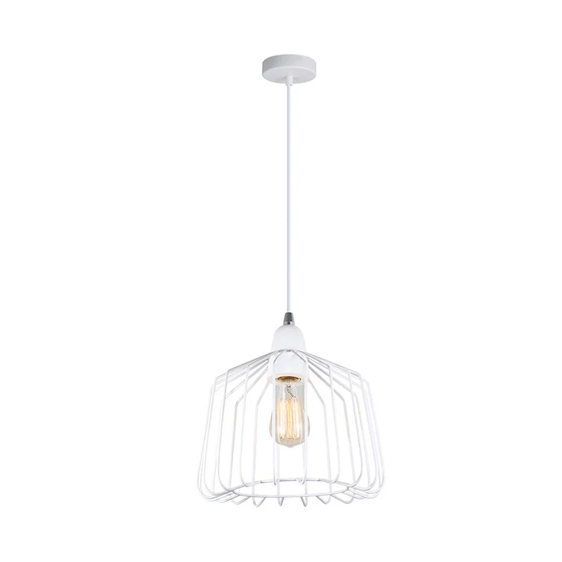 Minimalistische Cage Shade Metallic Pendulum Light 1-lichts hanglampset wit voor slaapkamer Clearhalo