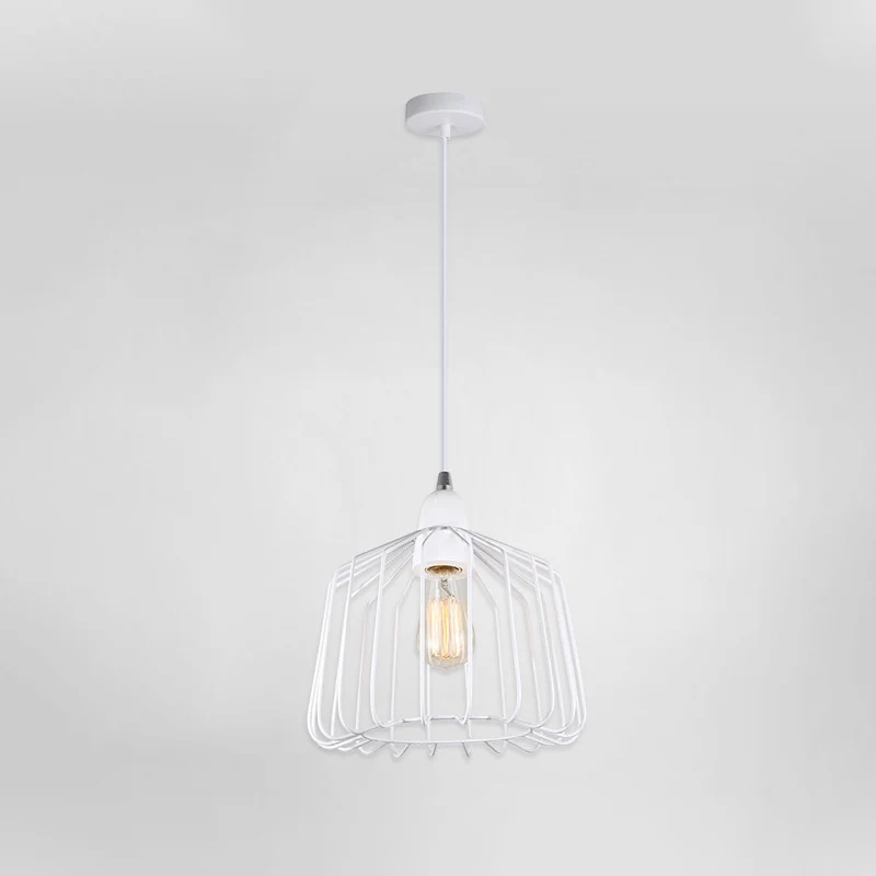 Minimalistische Cage Shade Metallic Pendulum Light 1-lichts hanglampset wit voor slaapkamer Clearhalo