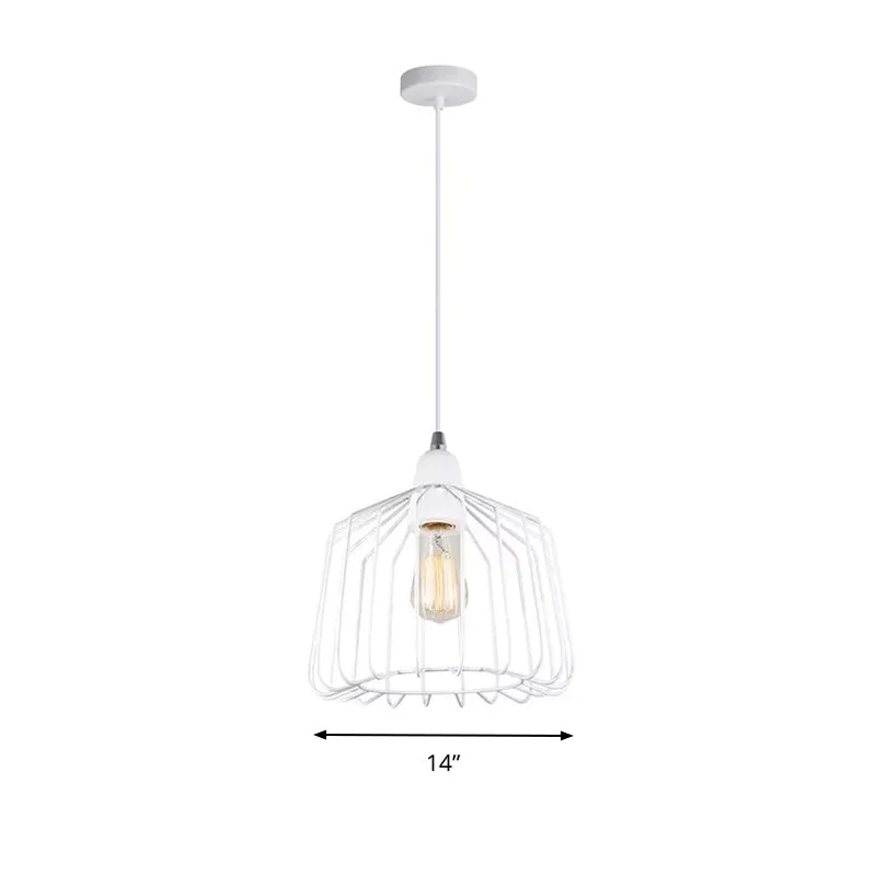 Minimalistische Cage Shade Metallic Pendulum Light 1-lichts hanglampset wit voor slaapkamer Clearhalo