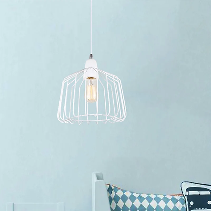 Minimalistische Cage Shade Metallic Pendulum Light 1-lichts hanglampset wit voor slaapkamer Clearhalo