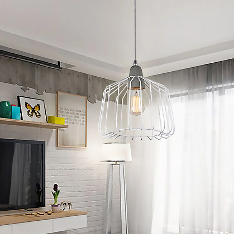 Minimalistische Cage Shade Metallic Pendulum Light 1-lichts hanglampset wit voor slaapkamer Clearhalo