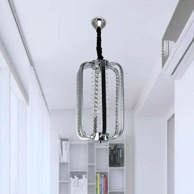 Minimalistische cilinder hanglamp kristal 8"/16" brede LED-plafondlamp voor slaapkamer zilver voor slaapkamer Clearhalo