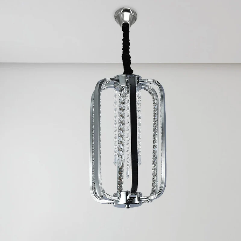 Minimalistische cilinder hanglamp kristal 8"/16" brede LED-plafondlamp voor slaapkamer zilver voor slaapkamer Clearhalo