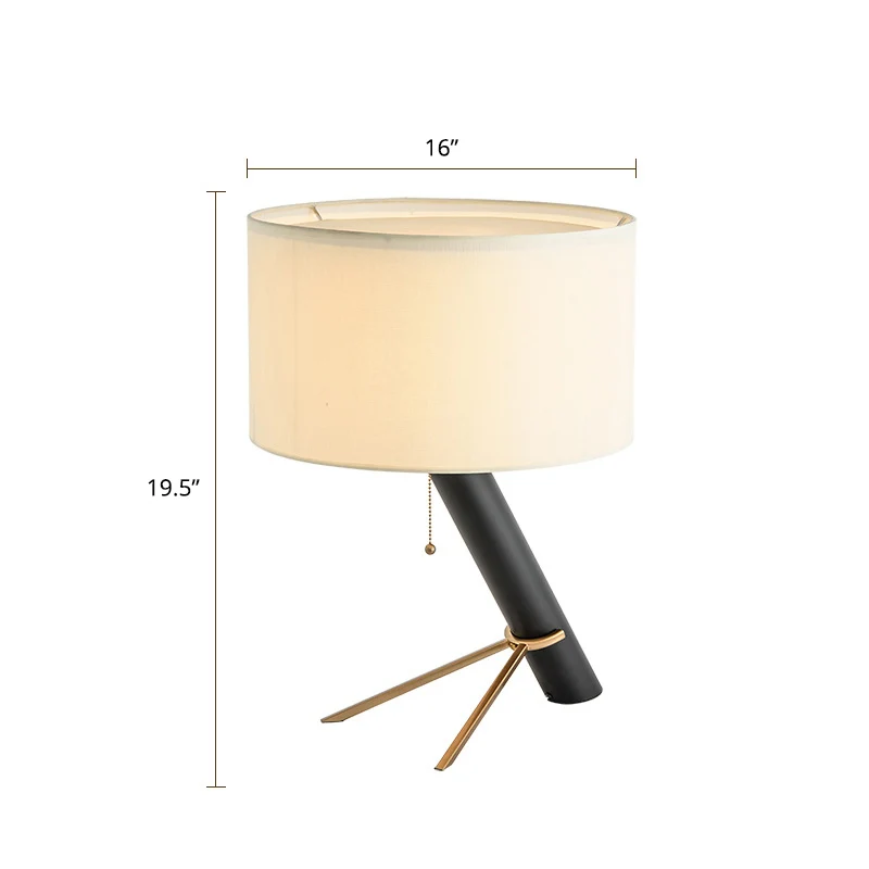 Minimalistische creatieve driepoot nachtlamp metaal 1 lamp slaapkamer tafellamp met trekketting zwart met ronde stoffen ka...