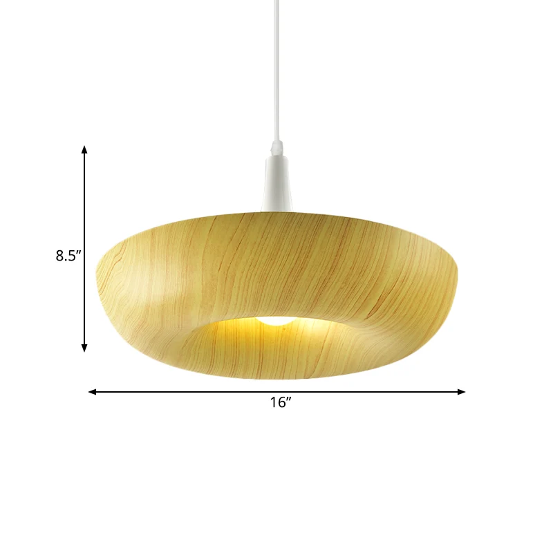 Minimalistische donut hanglamp aluminium enkele woonkamer hanglamp beige met houtnerftextuurontwerp Clearhalo