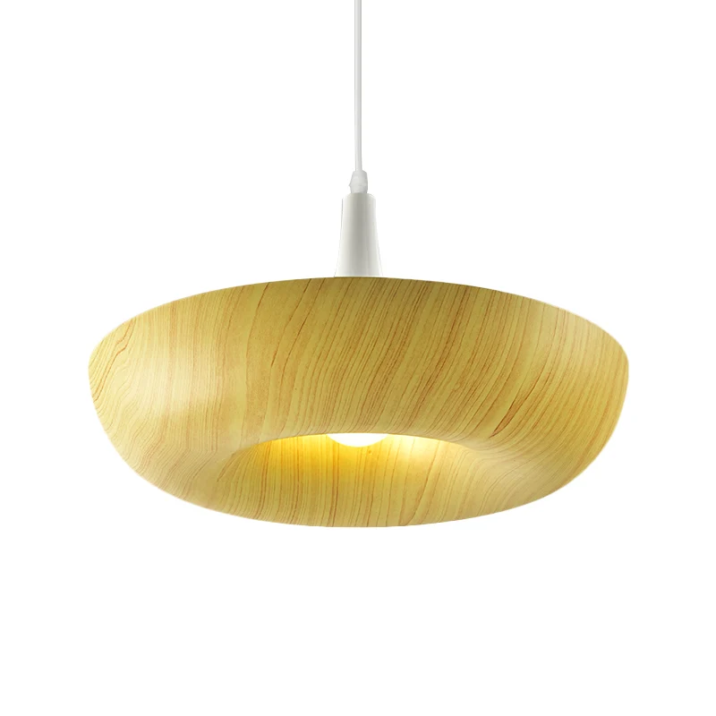 Minimalistische donut hanglamp aluminium enkele woonkamer hanglamp beige met houtnerftextuurontwerp Clearhalo