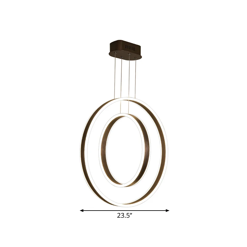 Minimalistische dubbele cirkel slingerlamp metalen eetkamer LED-ophanghanglamp bruin, warm/wit/natuurlijk licht Clearhalo