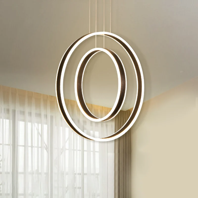 Minimalistische dubbele cirkel slingerlamp metalen eetkamer LED-ophanghanglamp bruin, warm/wit/natuurlijk licht Clearhalo