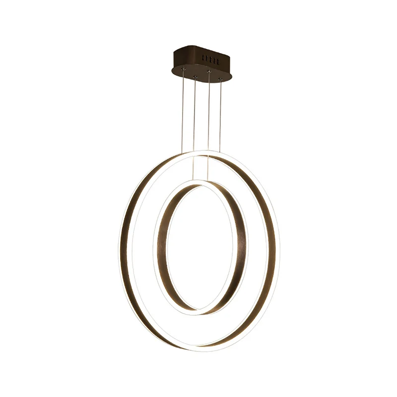 Minimalistische dubbele cirkel slingerlamp metalen eetkamer LED-ophanghanglamp bruin, warm/wit/natuurlijk licht Clearhalo