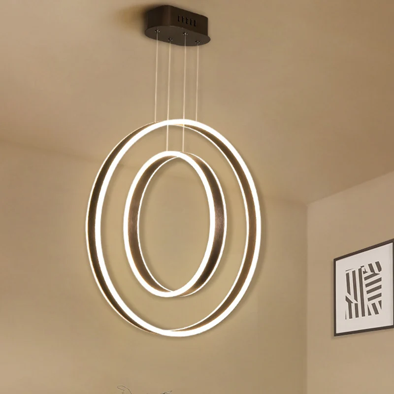 Minimalistische dubbele cirkel slingerlamp metalen eetkamer LED-ophanghanglamp bruin, warm/wit/natuurlijk licht Clearhalo