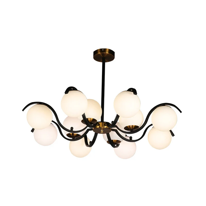 Minimalistische Globe Down Lighting melkachtig glas 12 lampen woonkamer hangende kroonluchter zwart Clearhalo