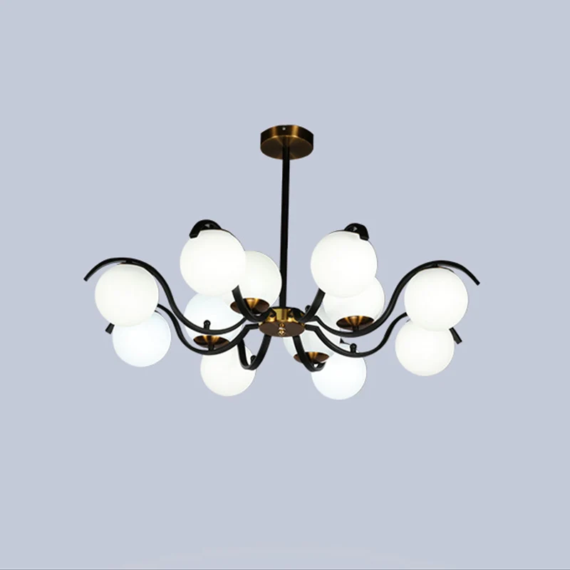 Minimalistische Globe Down Lighting melkachtig glas 12 lampen woonkamer hangende kroonluchter zwart Clearhalo