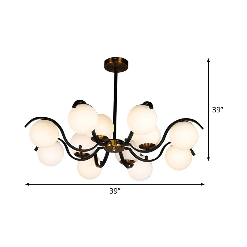 Minimalistische Globe Down Lighting melkachtig glas 12 lampen woonkamer hangende kroonluchter zwart Clearhalo