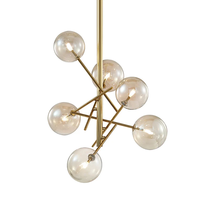 Minimalistische Globe semi-inbouwlamp cognacglas 6-lichts slaapkamer semi-inbouwmontage messing Clearhalo