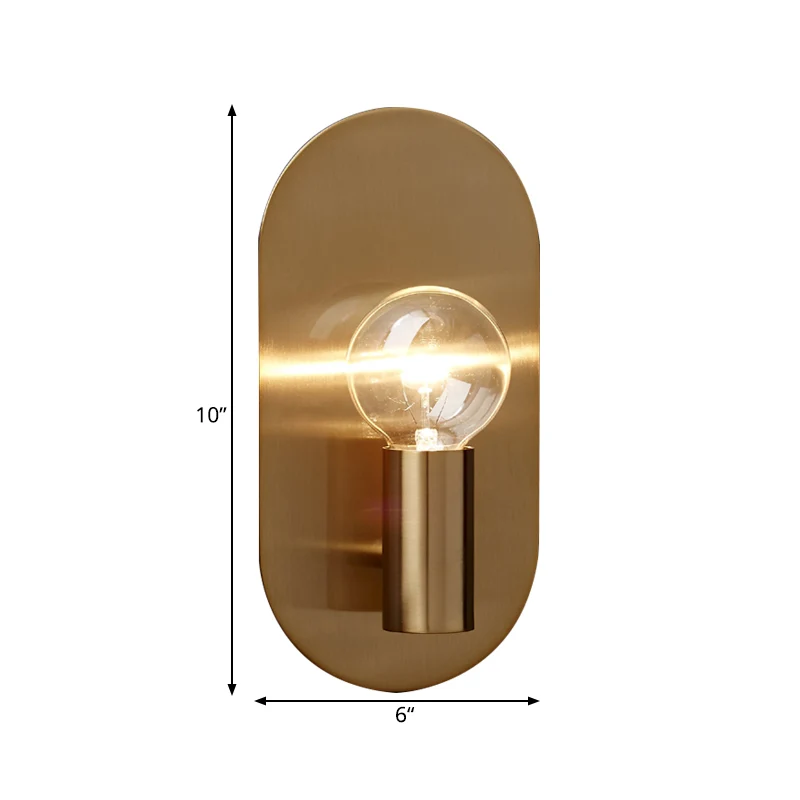 Minimalistische gouden afwerking metalen wandlamp met ovale achterplaat, 1 lichtbron Clearhalo