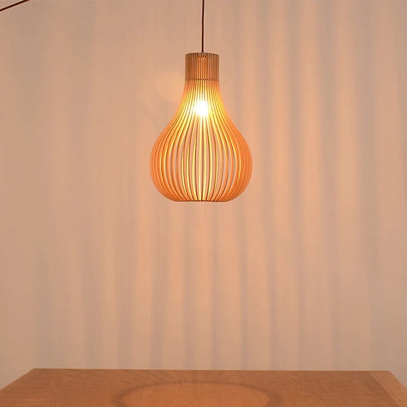 Minimalistische hangende hanglamp met 1 lamp, beige uitsparingen, kalebas, plafondophanglamp met houten kap, 12"/15" W Cle...