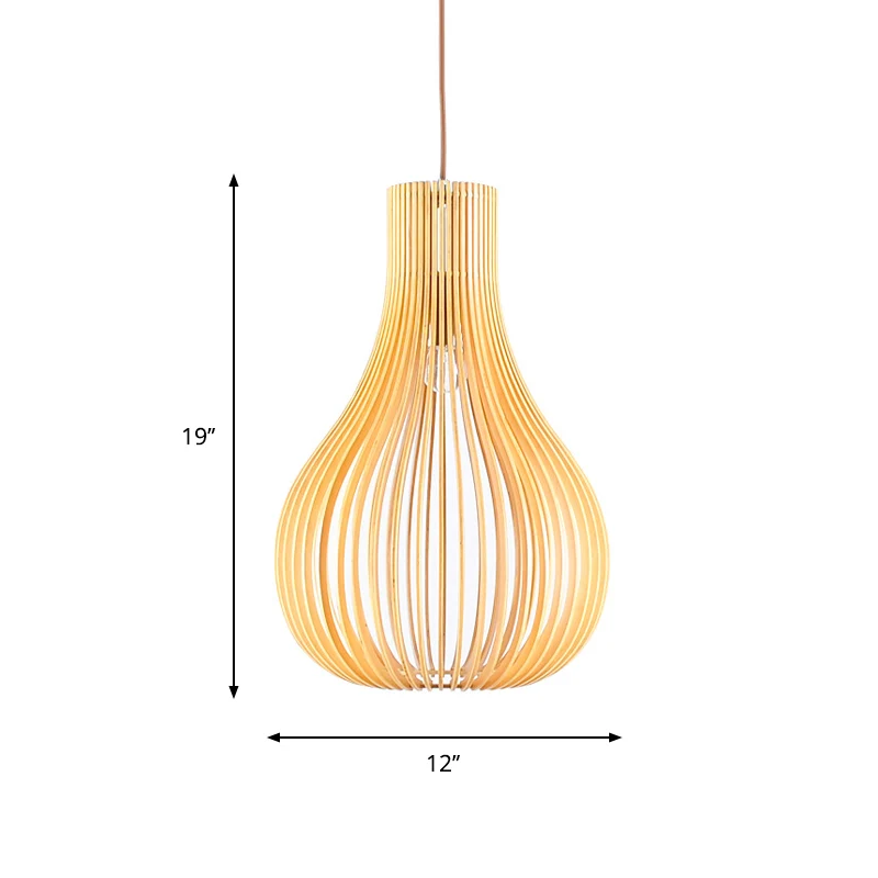 Minimalistische hangende hanglamp met 1 lamp, beige uitsparingen, kalebas, plafondophanglamp met houten kap, 12"/15" W Cle...