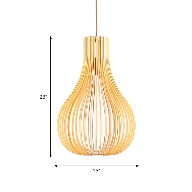 Minimalistische hangende hanglamp met 1 lamp, beige uitsparingen, kalebas, plafondophanglamp met houten kap, 12"/15" W Cle...