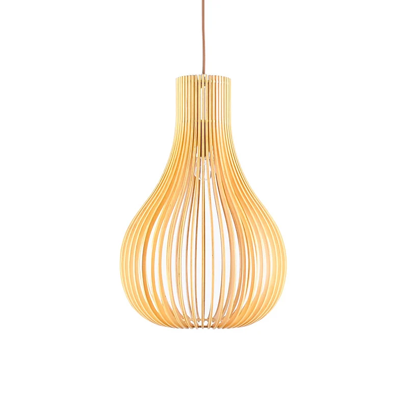 Minimalistische hangende hanglamp met 1 lamp, beige uitsparingen, kalebas, plafondophanglamp met houten kap, 12"/15" W Cle...