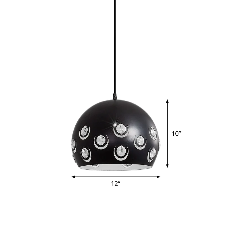 Minimalistische hanglamp met 1 kop en metalen kap, koepelvormige plafondophanglamp met zwarte afwerking Clearhalo