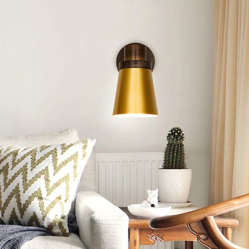 Minimalistische kegel houten schans 1 kop wandverlichtingsarmatuur goud voor woonkamer Clearhalo