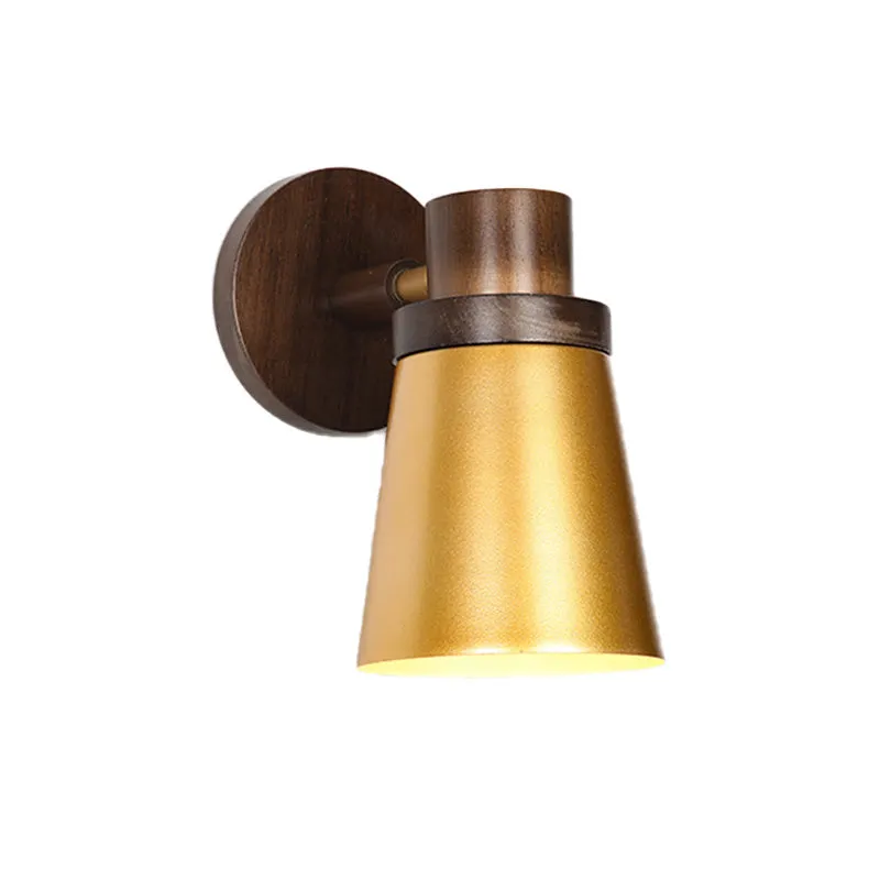 Minimalistische kegel houten schans 1 kop wandverlichtingsarmatuur goud voor woonkamer Clearhalo