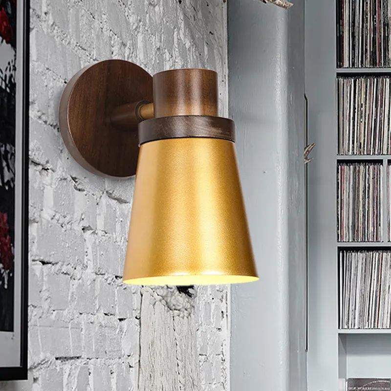 Minimalistische kegel houten schans 1 kop wandverlichtingsarmatuur goud voor woonkamer Clearhalo