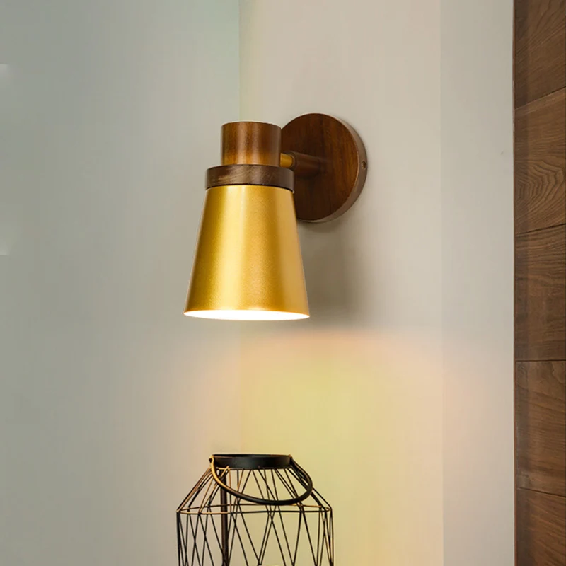Minimalistische kegel houten schans 1 kop wandverlichtingsarmatuur goud voor woonkamer Clearhalo