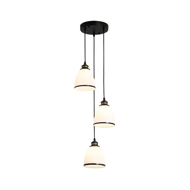Minimalistische klokkenhanger, 3-lichts hanglamp van ivoorkleurig glas met ronde/lineaire luifel zwart Clearhalo
