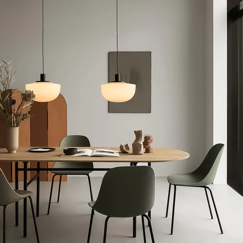 Minimalistische koepelverlichting, wit glas, 1 lamp, eettafel, plafondhanglamp zwart Clearhalo
