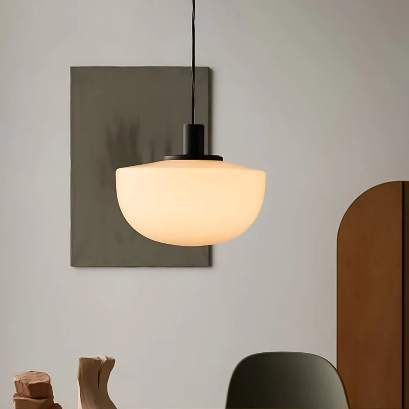 Minimalistische koepelverlichting, wit glas, 1 lamp, eettafel, plafondhanglamp zwart Clearhalo