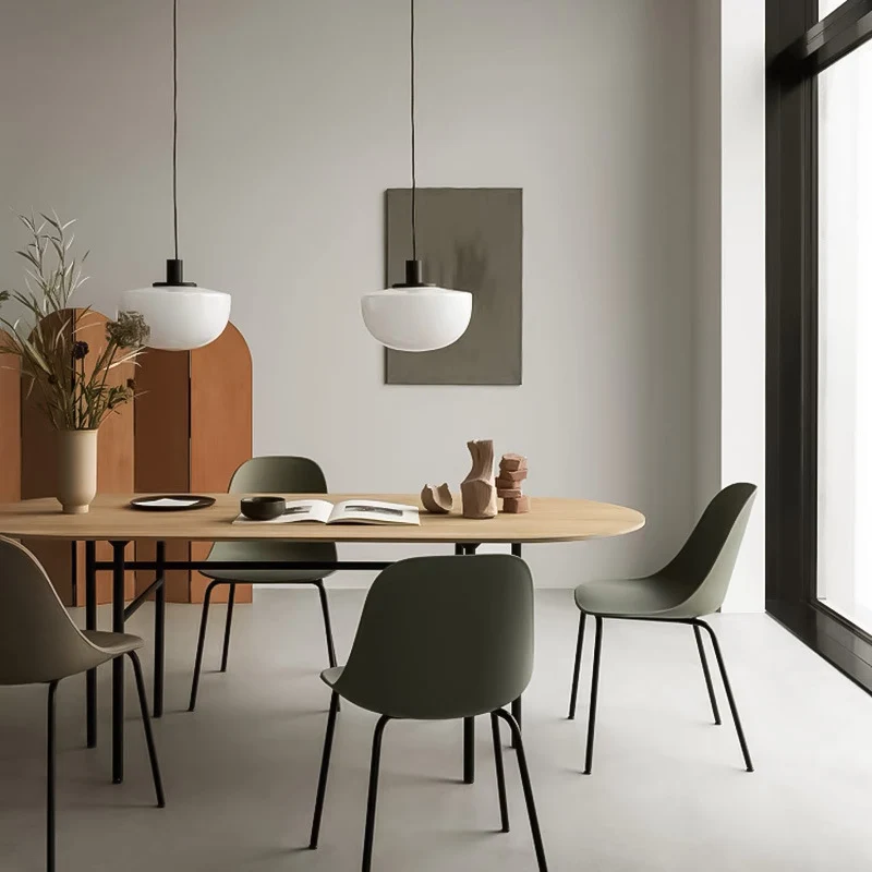 Minimalistische koepelverlichting, wit glas, 1 lamp, eettafel, plafondhanglamp zwart Clearhalo