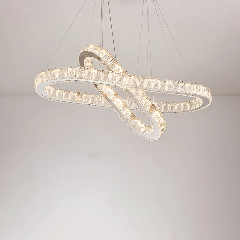 Minimalistische langwerpige LED-hanglamp Kristallen eetkamerkroonluchter chroom Clearhalo