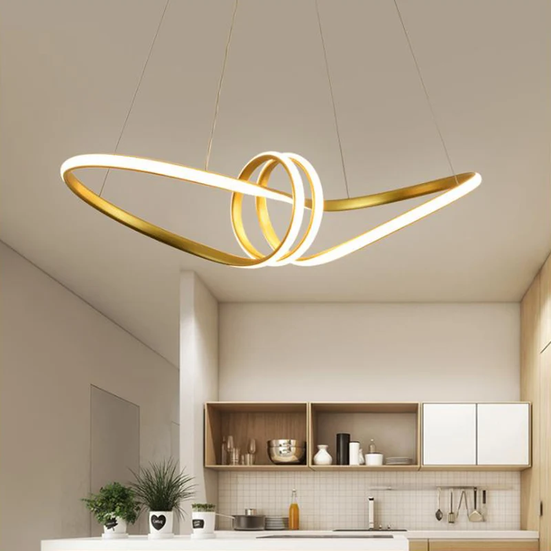 Minimalistische LED-hanglamp goud/koffie 8-vormige hangende kroonluchter met acrylkap, warm/wit licht Clearhalo
