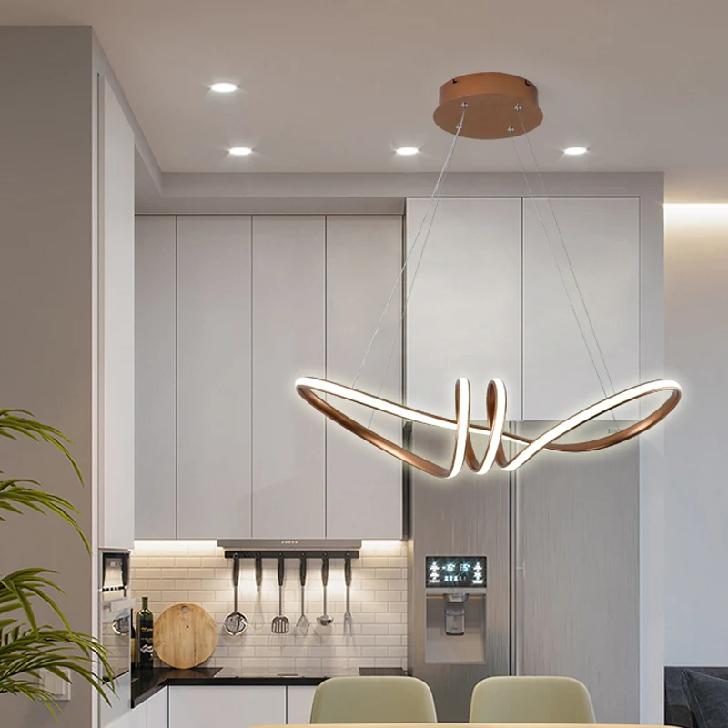 Minimalistische LED-hanglamp goud/koffie 8-vormige hangende kroonluchter met acrylkap, warm/wit licht Clearhalo